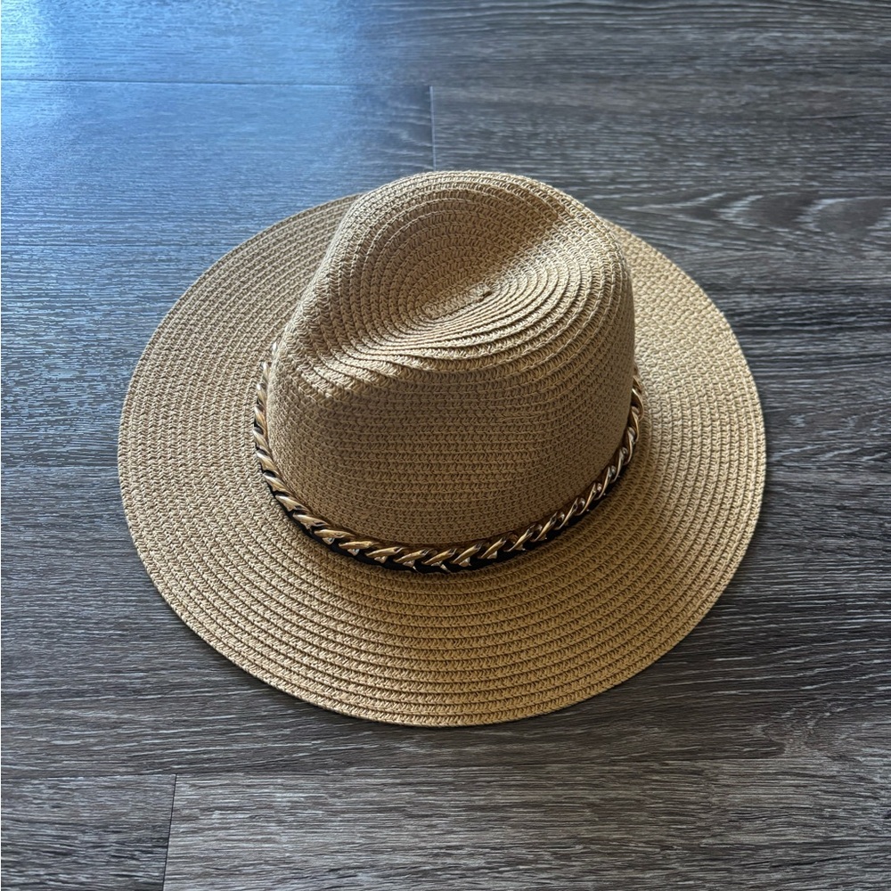 Stylish Tan Straw Hat with Braided Band